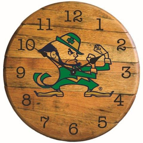 Notre Dame Irish Logo 21" Barrel Team Clock | GREENSTONES| BTC-ND-02