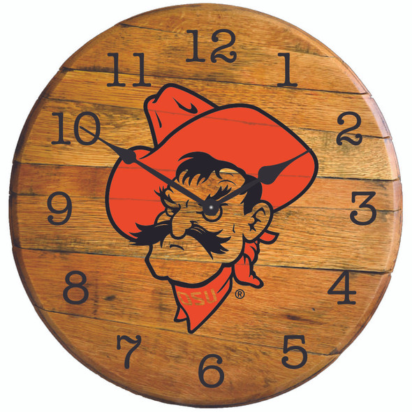 Oklahoma State Cowboys 21" Barrel Team Clock - Pistol Pete |GREENSTONES | BTC-OSU-01
