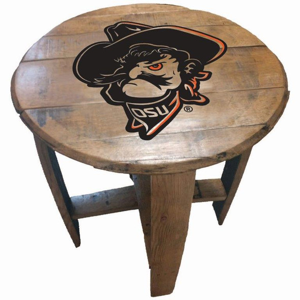 Oklahoma State Cowboys Phantom Pete Head 21" Barrel Team Logo Table | GREENSTONES | BTT-OSU-02