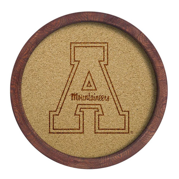 App State Mountaineers Faux Barrel Framed Cork Board - Monochrome Logo | The Fan-Brand | NCAPST-632-01B