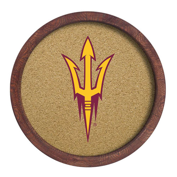 Arizona State Sun Devils Faux Barrel Framed Cork Board - Color Logo | The Fan-Brand | NCAZST-632-01A