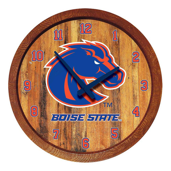 Boise State Broncos Faux Barrel Top Wall Clock | The Fan-Brand | NCBOIS-560-01