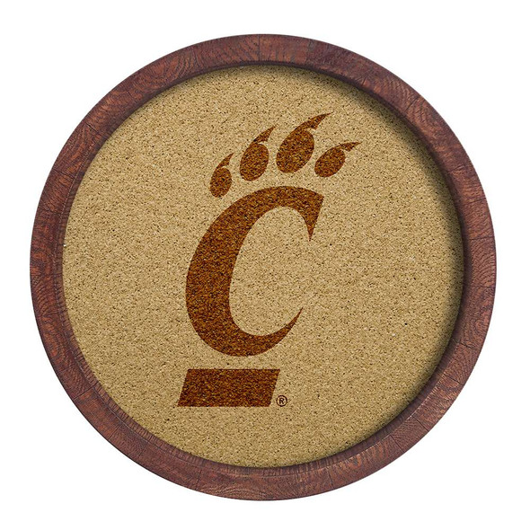 Cincinnati Bearcats Logo - Faux Barrel Framed Cork Board - Monochrome Logo | The Fan-Brand | NCCINC-632-01B