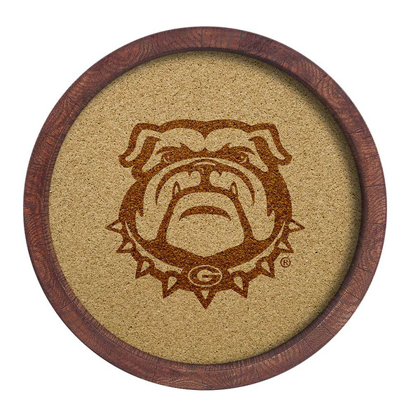 Georgia Bulldogs Mascot - Faux Barrel Framed Cork Board - Monochrome Logo | The Fan-Brand | NCGEOR-632-02B