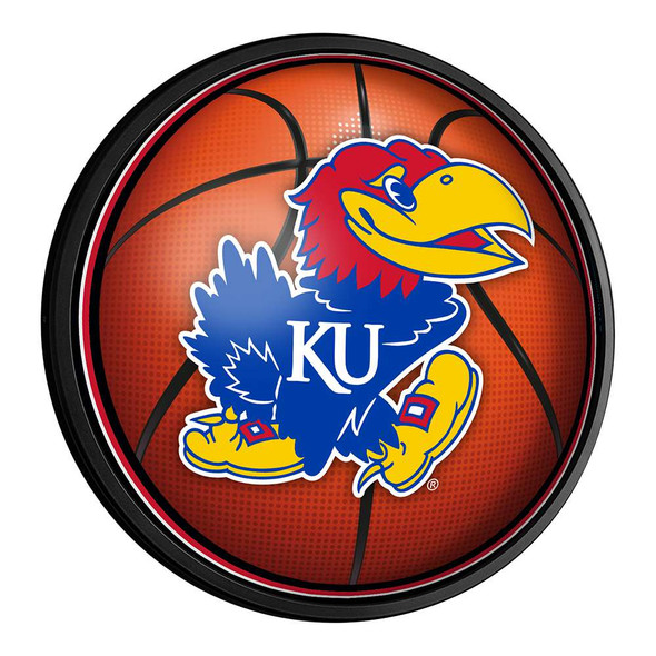 Kansas Jayhawks Basketball - Round Slimline Lighted Wall Sign | The Fan-Brand | NCKANS-130-11