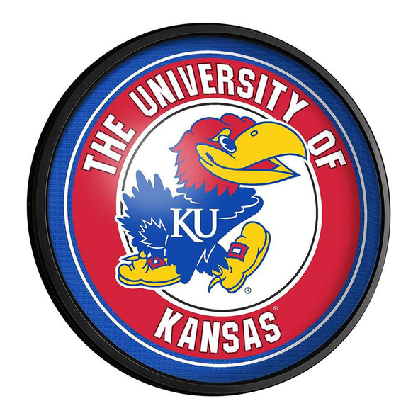 Kansas Jayhawks Round Slimline Lighted Wall Sign | The Fan-Brand | NCKANS-130-01
