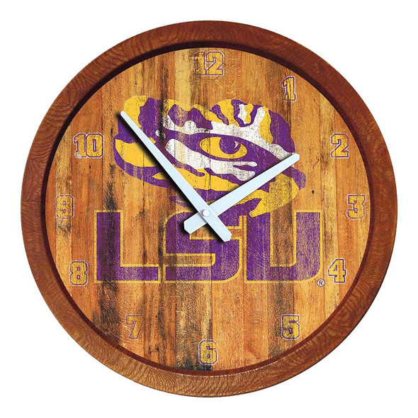 LSU Tigers Weathered Faux Barrel Top Wall Clock | The Fan-Brand | NCLSUT-560-03
