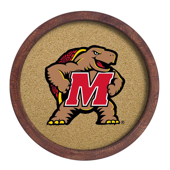 Maryland Terrapins Mascot - Faux Barrel Framed Cork Board - Color Logo | The Fan-Brand | NCMRYT-632-02A