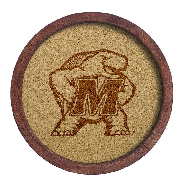 Maryland Terrapins Mascot - Faux Barrel Framed Cork Board - Monochrome Logo | The Fan-Brand | NCMRYT-632-02B