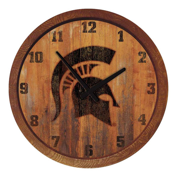 Michigan State Spartans Branded Faux Barrel Top Wall Clock | The Fan-Brand | NCMIST-560-02