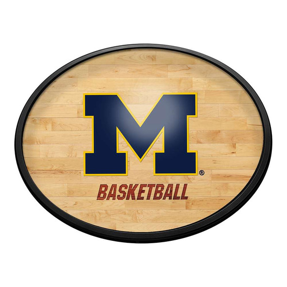 Michigan Wolverines Hardwood - Oval Slimline Lighted Wall Sign | The Fan-Brand | NCMICH-140-12