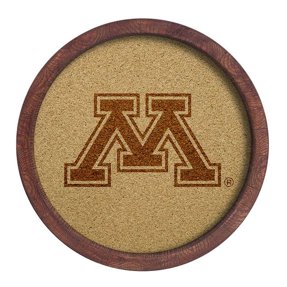 Minnesota Golden Gophers Faux Barrel Framed Cork Board - Monochrome Logo | The Fan-Brand | NCMINN-632-01B