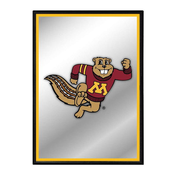 Minnesota Golden Gophers Mascot - Framed Mirrored Wall Sign - Gold Edge | The Fan-Brand | NCMINN-275-01B