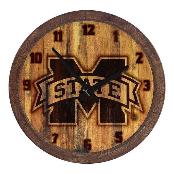 Mississippi State Bulldogs Branded Faux Barrel Top Wall Clock | The Fan-Brand | NCMSST-560-02