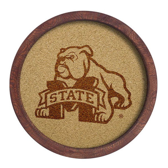 Mississippi State Bulldogs Mascot - Faux Barrel Framed Cork Board - Monochrome Logo | The Fan-Brand | NCMSST-632-02B