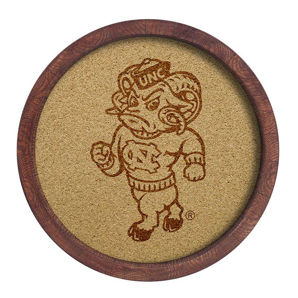North Carolina Tar Heels Mascot - Faux Barrel Framed Cork Board - Monochrome Logo | The Fan-Brand | NCNCTH-632-02B