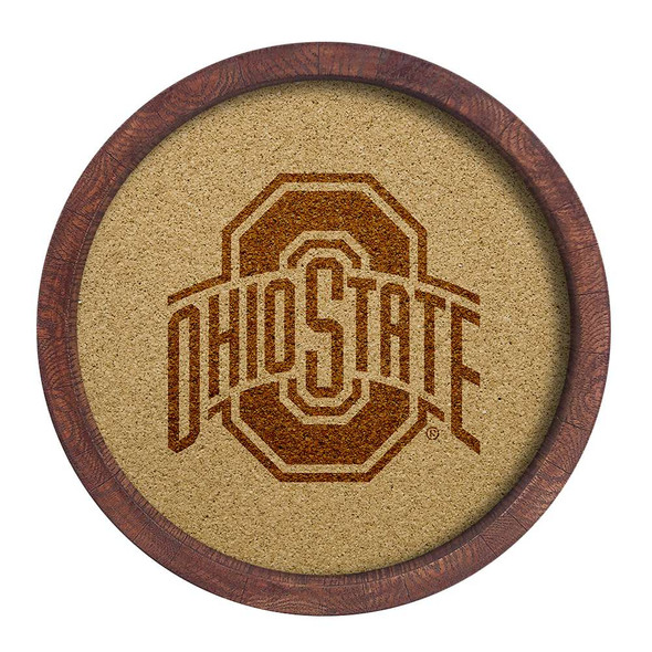 Ohio State Buckeyes Faux Barrel Framed Cork Board - Monochrome Logo | The Fan-Brand | NCOHST-632-01B