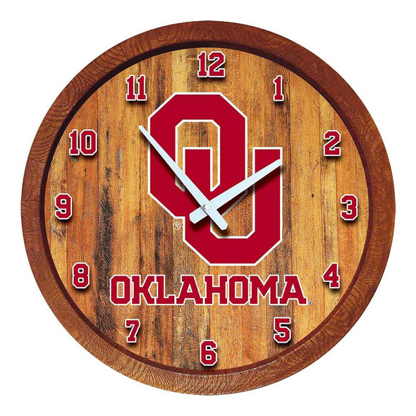 Oklahoma Sooners Faux Barrel Top Wall Clock | The Fan-Brand | NCOKLA-560-01