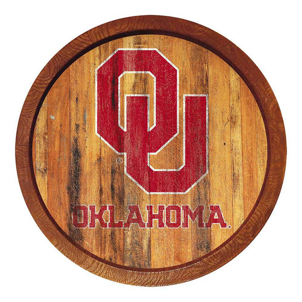 Oklahoma Sooners Weathered Faux Barrel Top Sign | The Fan-Brand | NCOKLA-240-03
