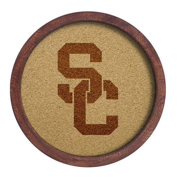 USC Trojans Faux Barrel Framed Cork Board - Monochrome Logo | The Fan-Brand | NCUSCT-632-01B