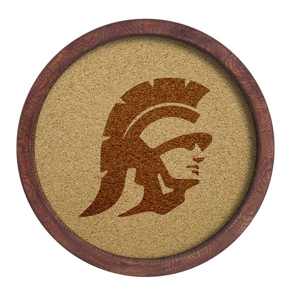 USC Trojans Mascot - Faux Barrel Framed Cork Board - Monochrome Logo | The Fan-Brand | NCUSCT-632-02B