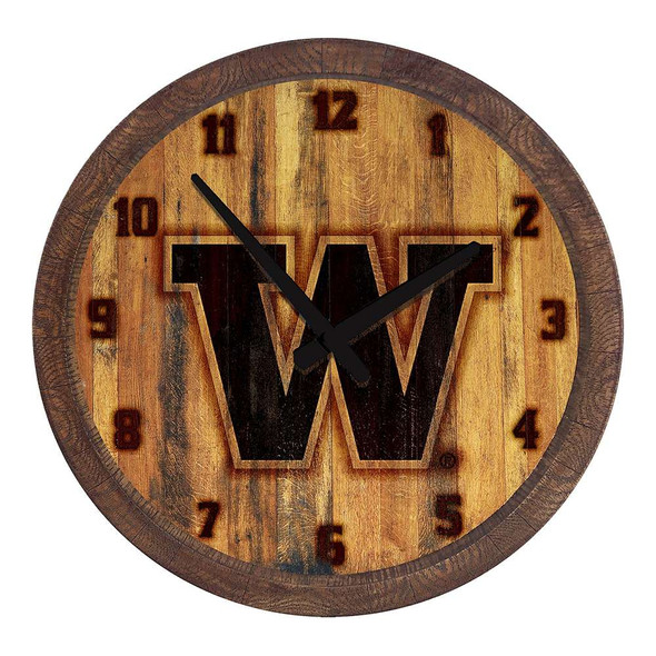 Washington Huskies Branded Faux Barrel Top Wall Clock | The Fan-Brand | NCWASH-560-02