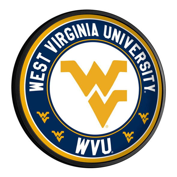 West Virginia Mountaineers Round Slimline Lighted Wall Sign - White | The Fan-Brand | NCWVIR-130-01B