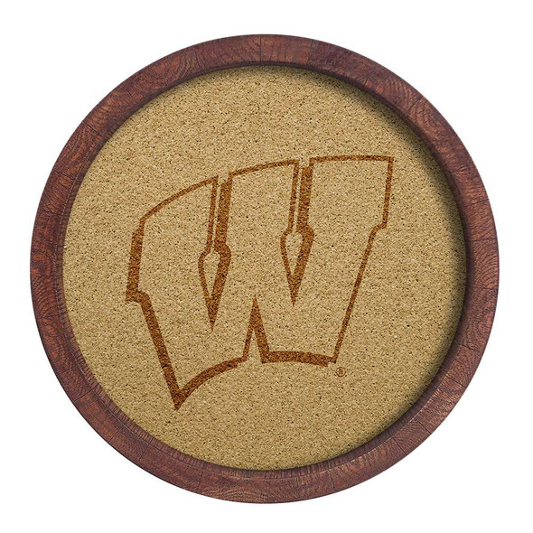 Wisconsin Badgers Faux Barrel Framed Cork Board - Monochrome Logo | The Fan-Brand | NCWISB-632-01B