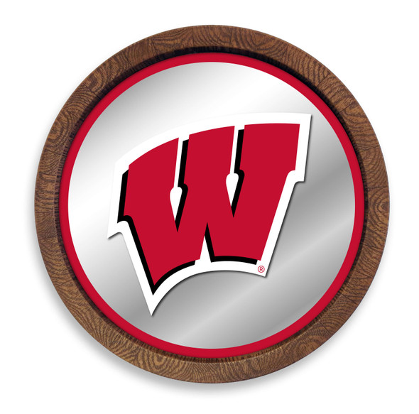 Wisconsin Badgers Faux Barrel Top Mirrored Wall Sign | The Fan-Brand | NCWISB-245-01