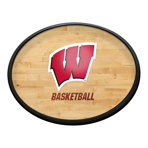 Wisconsin Badgers Hardwood - Oval Slimline Lighted Wall Sign | The Fan-Brand | NCWISB-140-12
