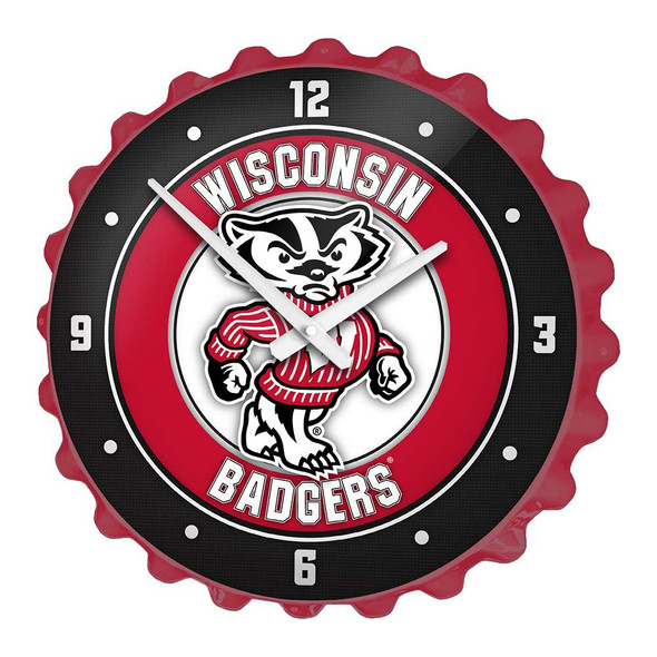 Wisconsin Badgers Mascot - Bottle Cap Wall Clock - Red | The Fan-Brand | NCWISB-540-02B