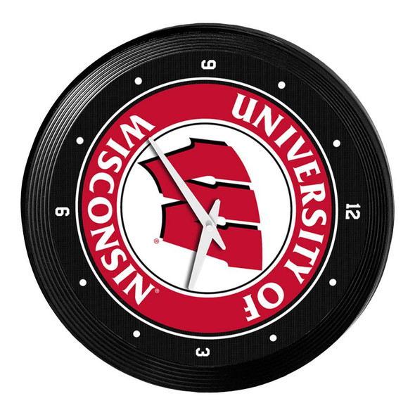 Wisconsin Badgers Ribbed Frame Wall Clock - Black | The Fan-Brand | NCWISB-530-01B