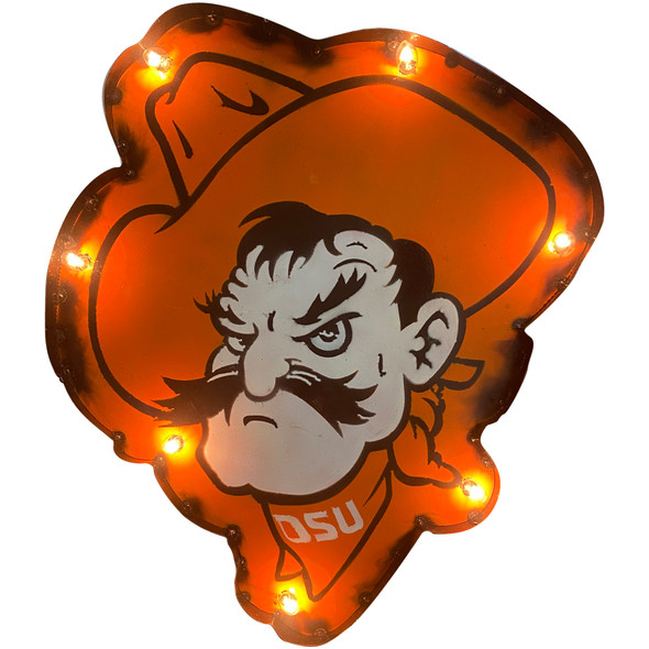 Oklahoma State Cowboys Recycled Metal Wall Decor Illuminated Pete | LRT SALES | PETEWDLGT