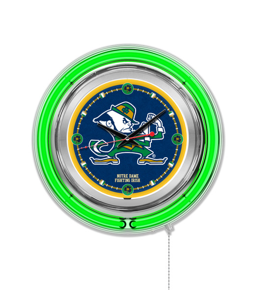 Notre Dame Fighting Irish Double Neon Wall Clock Leprechaun | Holland Bar Stool Co. | Clk15ND-Lep