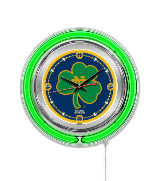 Notre Dame Fighting Irish  Double Neon Wall Clock Shamrock | Holland Bar Stool Co. | Clk15ND-Shm