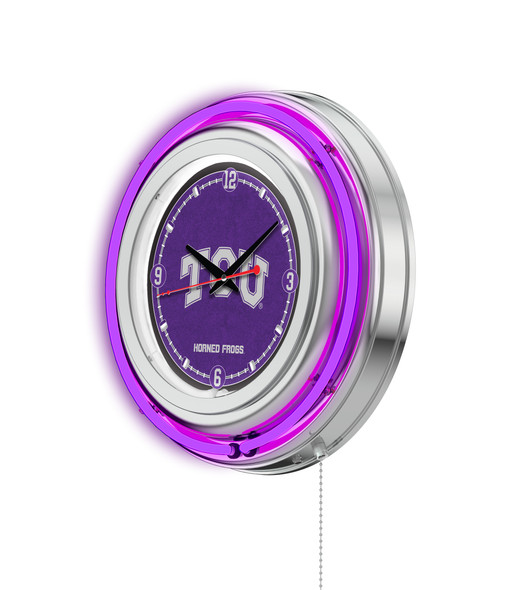 TCU Horned Frogs Double Neon Wall Clock | Holland Bar Stool Co. | Clk15TexChr