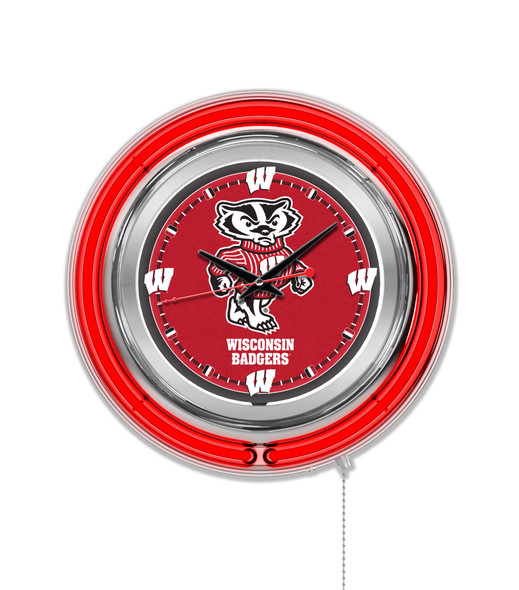 Wisconsin Badgers Double Neon Wall Clock Badger  | Holland Bar Stool Co. | Clk15WI-Bdg