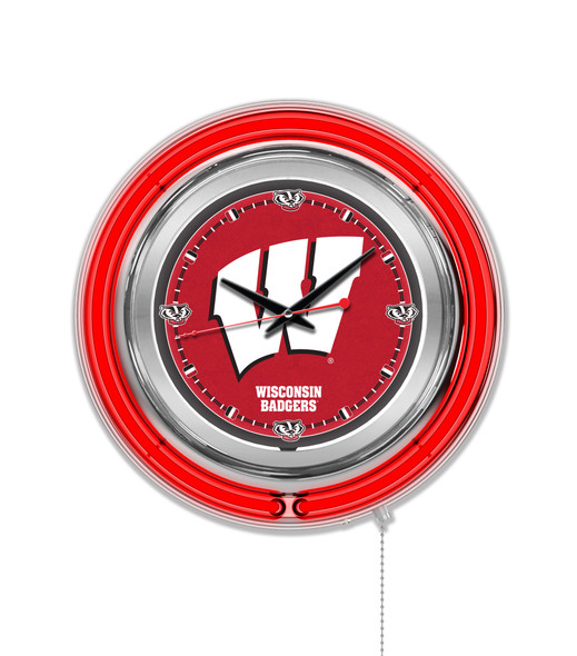 Wisconsin Badgers Double Neon Wall Clock W  | Holland Bar Stool Co. | Clk15Wisc-W