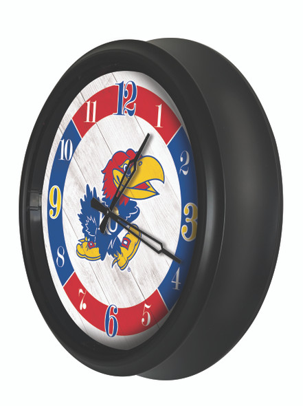 Kansas Jayhawks Indoor/Outdoor LED Wall Clock | Holland Bar Stool Co.| ODClk14BK-08KnsasU