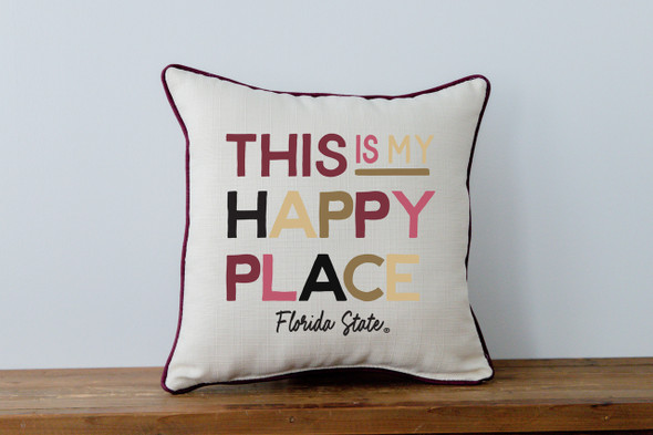 FSU Seminoles Happy Place Throw Pillow | Little Birdie | FSU0011AP