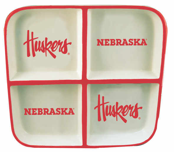 Nebraska Huskers 4 Section Square Tray  | Memory Company | COL-NEB-2408