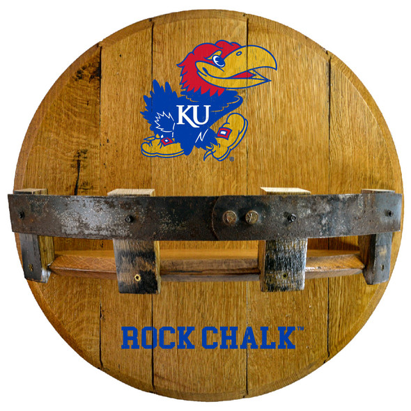 Kansas Jayhawks Oak Barrel Shelf | Greenstones | BTS-KU-01 Kansas Jayhawks Oak Barrel Shelf | Greenstones | BTS-KU-01