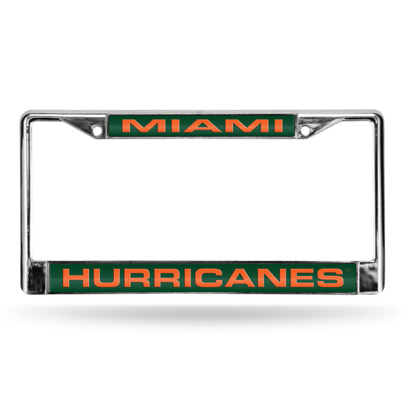 Miami Hurricanes Green Laser Cut Chrome Frame | Rico Industries | FCL100302 Miami Hurricanes Green Laser Cut Chrome Frame | Rico Industries | FCL100302