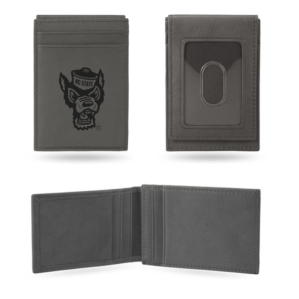 NC State Wolfpack Tuffy Head Logo Laser Engraved Front Pocket Wallet  | Rico Industries | LEFPW130202GY