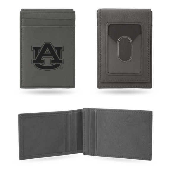 Auburn Tigers Gray Laser Engraved Front Pocket Wallet  | Rico Industries | LEFPW150201GY