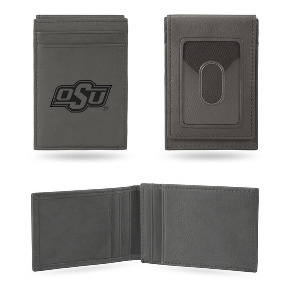 Oklahoma State Cowboys Gray Laser Engraved Front Pocket Wallet  | Rico Industries | LEFPW230001GY