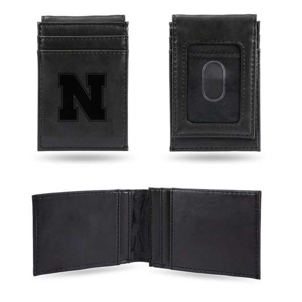 Nebraska Huskers Black Laser Engraved Front Pocket Wallet  | Rico Industries | LEFPW410101BK