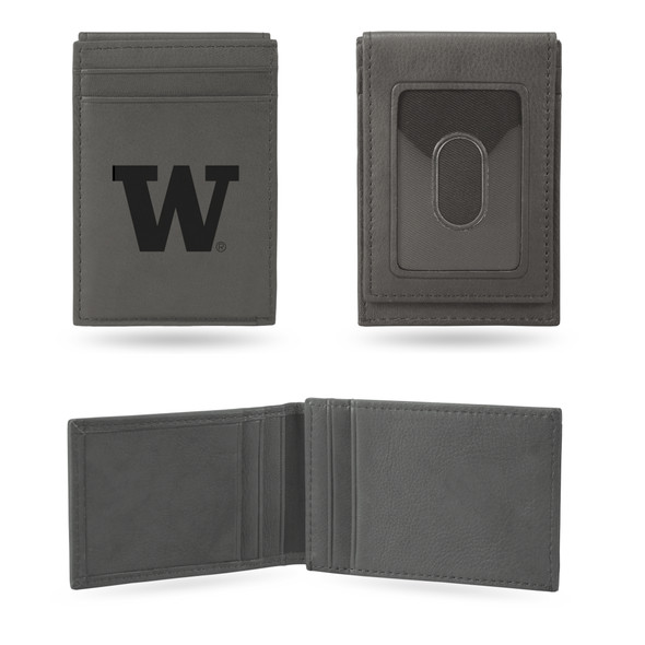 Washington Huskies Gray Laser Engraved Front Pocket Wallet  | Rico Industries | LEFPW490201GY
