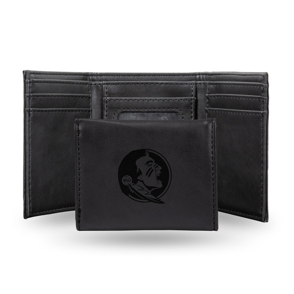 FSU Seminoles Black Laser Engraved Tri-Fold Wallet | Rico Industries | LETRI100201BK
