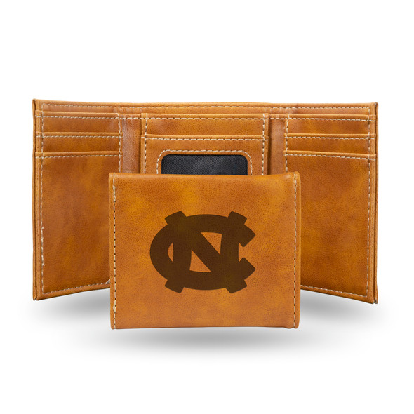 North Carolina Tar Heels Brown Laser Engraved Tri-Fold Wallet | Rico Industries | LETRI130101BR